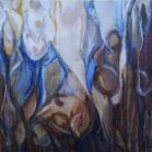 Yvonne Kieft - Landschap met vogel, olieverf, 30x30 cm 2012