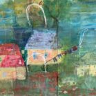 Tamar Shilo ‘Song in bags’ (Detail)- acryl op papieren winkeltassen, 150x70 cm 